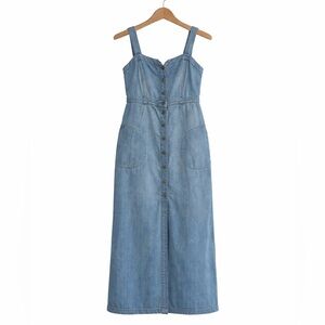 Pilcro and the Letterpress Denim Midi Dress Size 14 Button Front Pockets